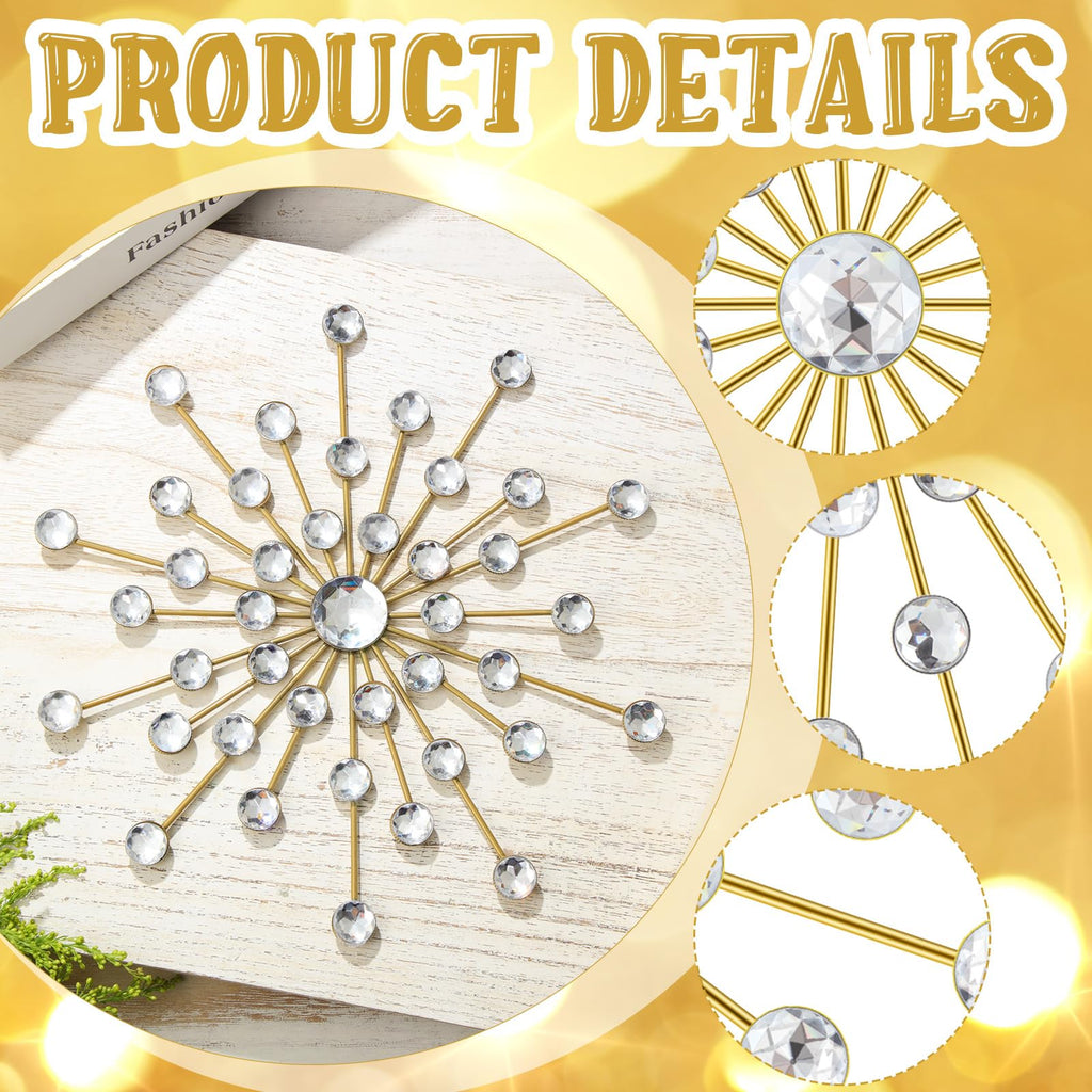 6 Pcs Metal Starburst Wall Art Crystal 3D, 25cm, Gold