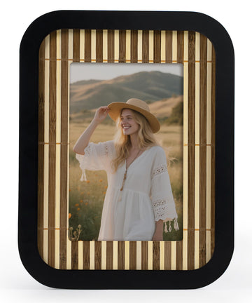 Boho 4x6 Picture Frame Black Bamboo Woven Photo Frame