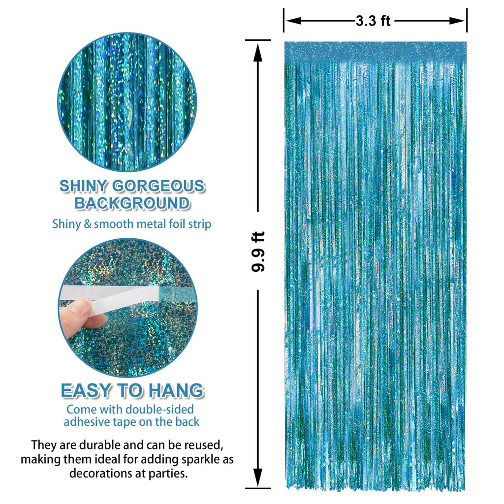 8 Pack Laser Blue Party Streamers Backdrop, 3.3 x 9.9 ft