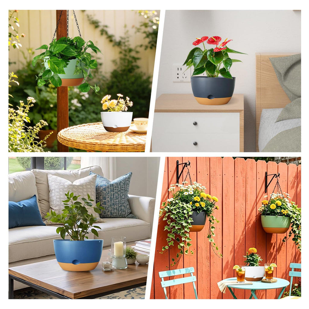 Hanging Planters, 3 Pack, Self-Watering, 10 Inch, White