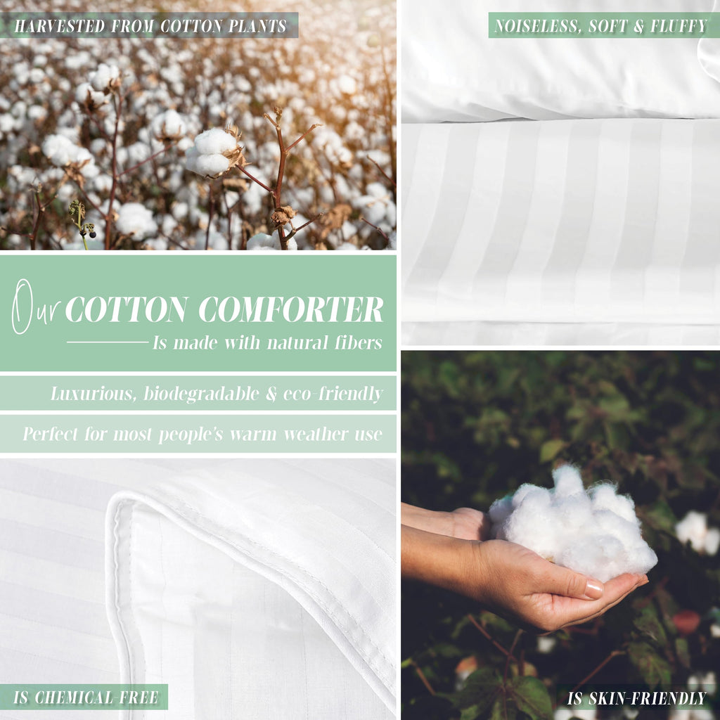 Premium Hotel Quality 100% Egyptian Cotton, 3-Piece Stripe Down Alternative Cotton Comforter Set - Box Stitched