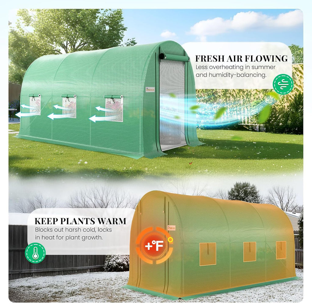 Premium 10x7x7FT Greenhouse for Outdoors, Galvanized Steel Frame | Screen Mesh Door Window Plastic Cover, Upgraded