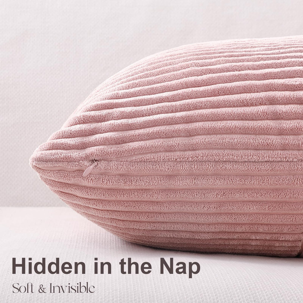 BlushPink Throw Pillow Covers 24x24 Set of 4, Baby Pink Boho Soft Corduroy Home Decor Cushion Cases for Couch, Living