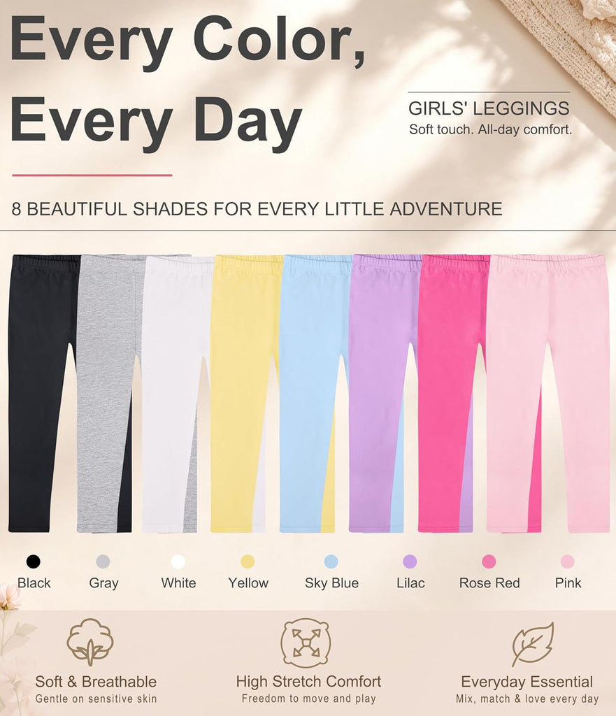 8 Pack Toddler Girls Cotton Leggings Full Length Tight Pants 18M