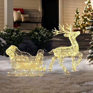 LuxenHome Lighted Reindeer & Sleigh Christmas Decoration