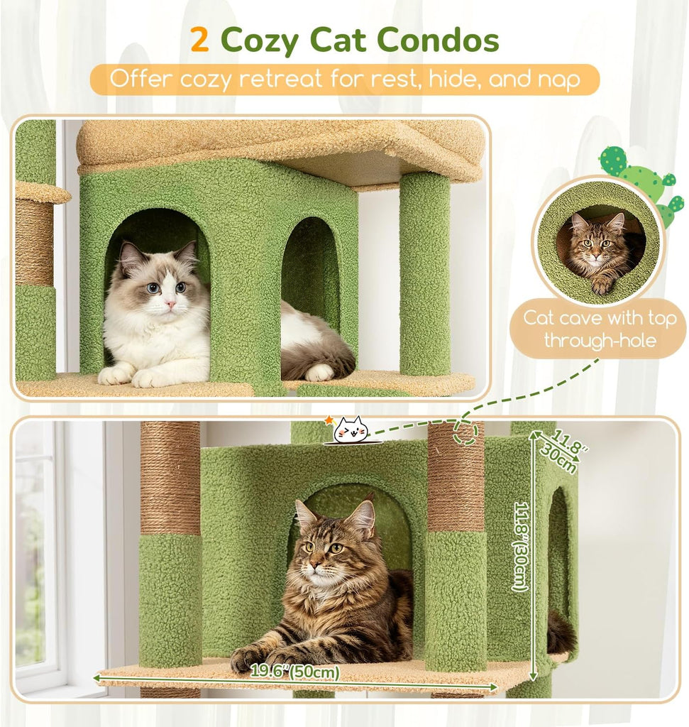 80in Extra Large Cactus Corner Cat Tree Tower, Green