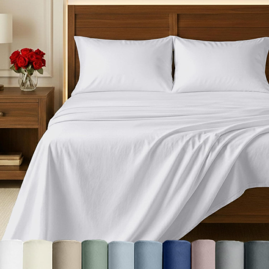100% Egyptian Cotton Sheets Queen Set - Certified Authentic Luxury Queen Sheet Set with Deep Pocket, Soft Sateen