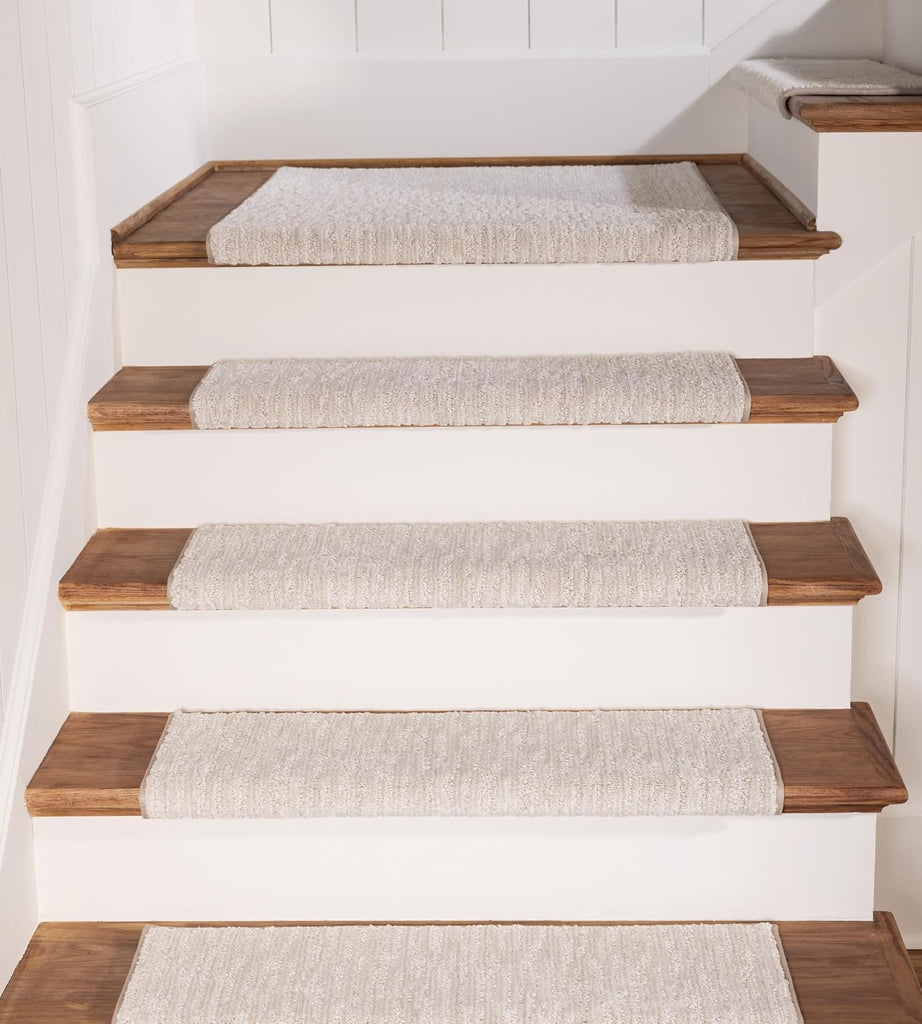 TM Rounded Bullnose Carpet Stair Treads - Anti Slip Indoor Stair Mats for Wooden Stairs, Style: Brindle, Cottonwood