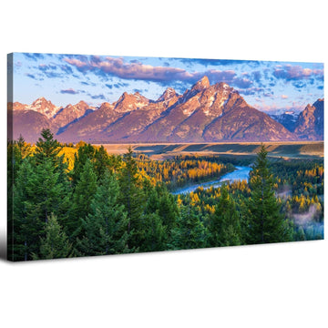Grand Teton Mountain Wall Art Sunset Nature National Park Posters Oxbow Bend Snake River Landscape Wall Decor Wyoming