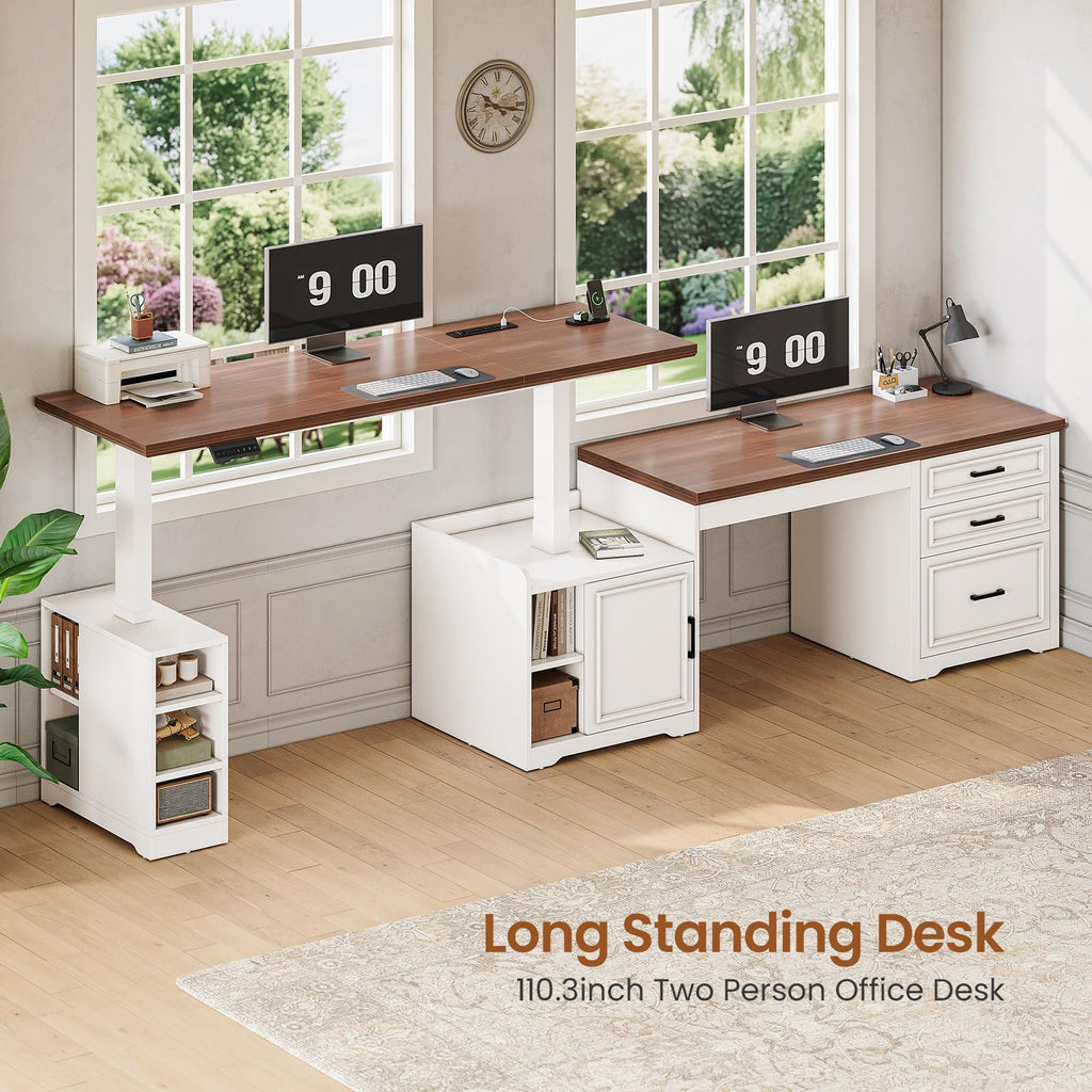 Farmhouse L Shaped Standing Desk with Storage, White