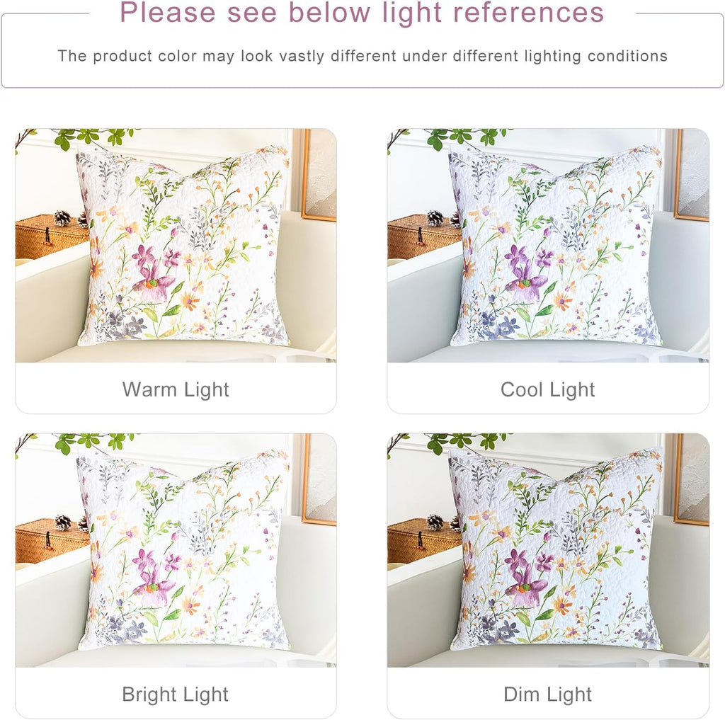 Cotton Euro Pillow Shams (26"x26"), Flowers Botanical Pattern Floral Pillow Cases Extra Soft Breathable Zipper