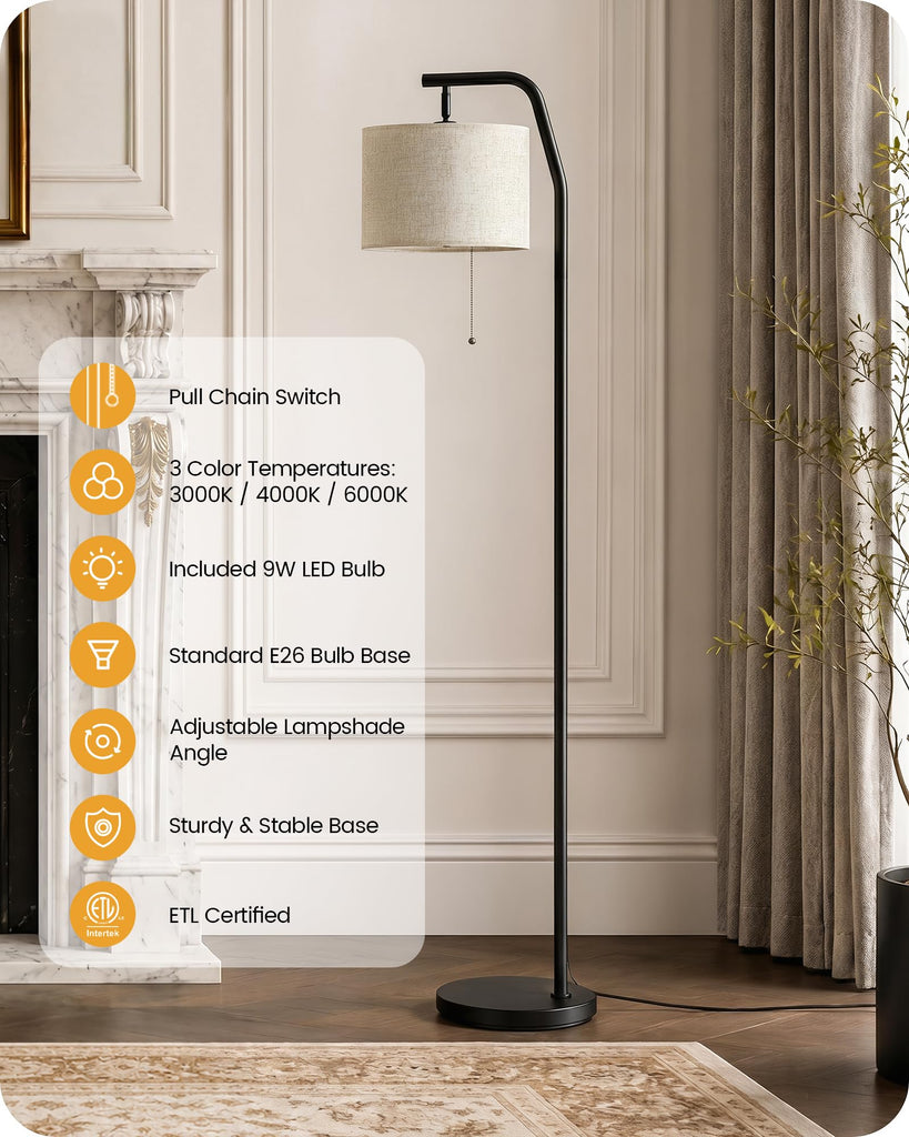 Tall Floor Lamps, 3 Color Temperatures Bulb & Pull Chain Memory