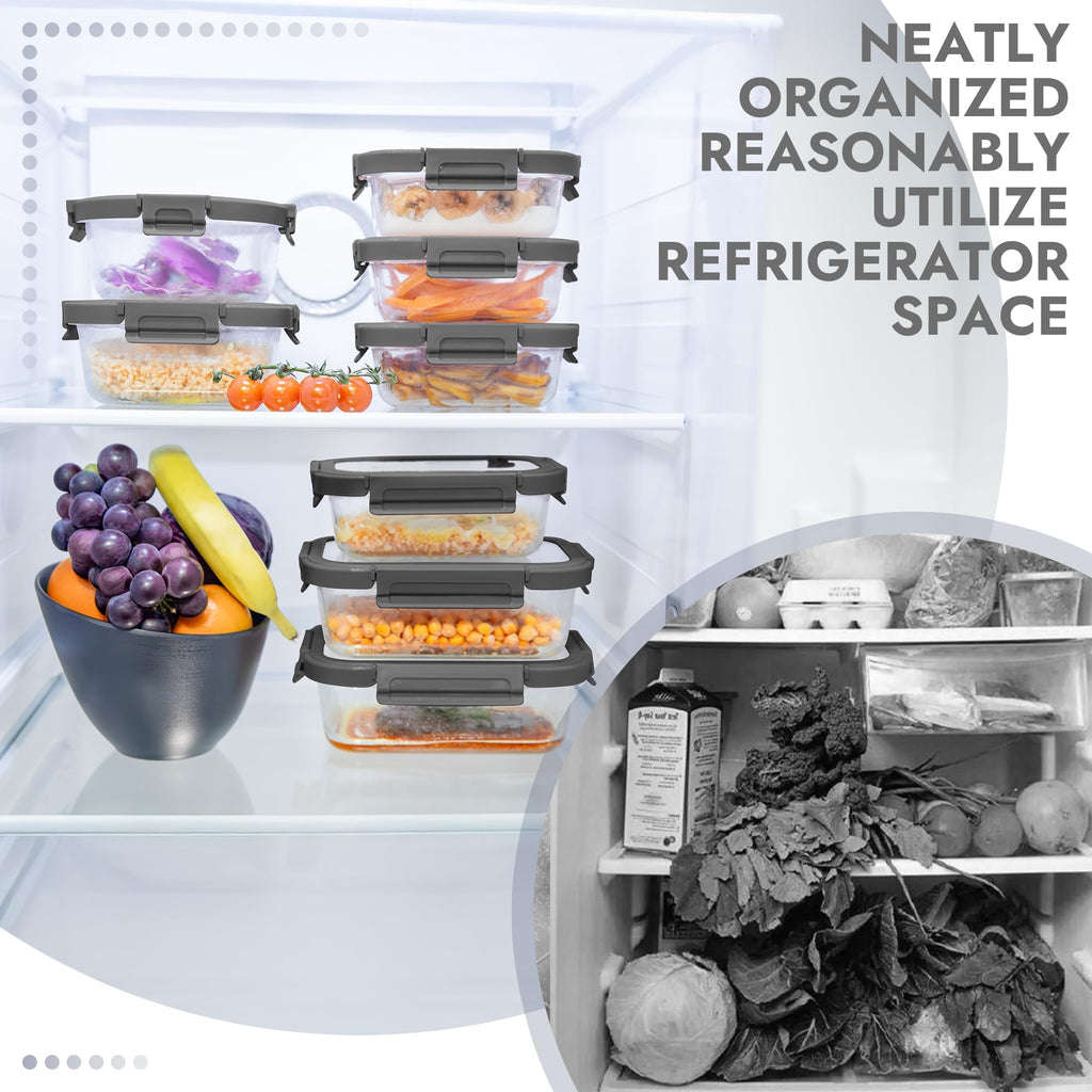 Glass Food Storage Containers with Tempered Glass Lids - Borosilicate, Airtight, Oven-Safe (-4°F~950°F)