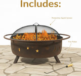 Sunnydaze Cosmic 42-Inch Large Outdoor Fire Pit - Heavy-Duty Round Wood-Burning Steel Firepit