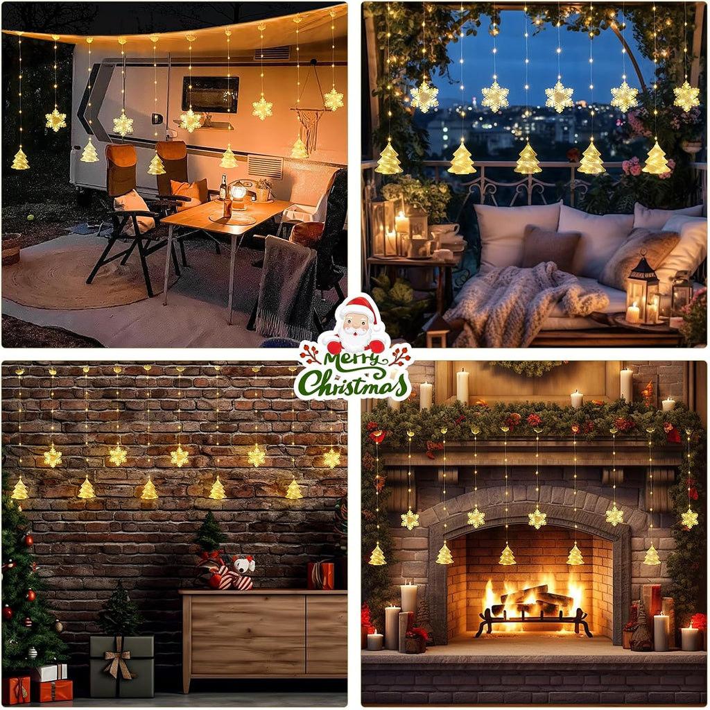 Christmas Window Lights Indoor - 2M 160 LED Christmas Window Decorations, Snowflake Curtain Hanging Fairy String
