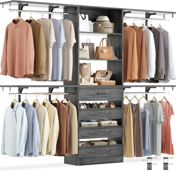 Closet System with 4 Drawers, 8FT Wood Closet Organizer System