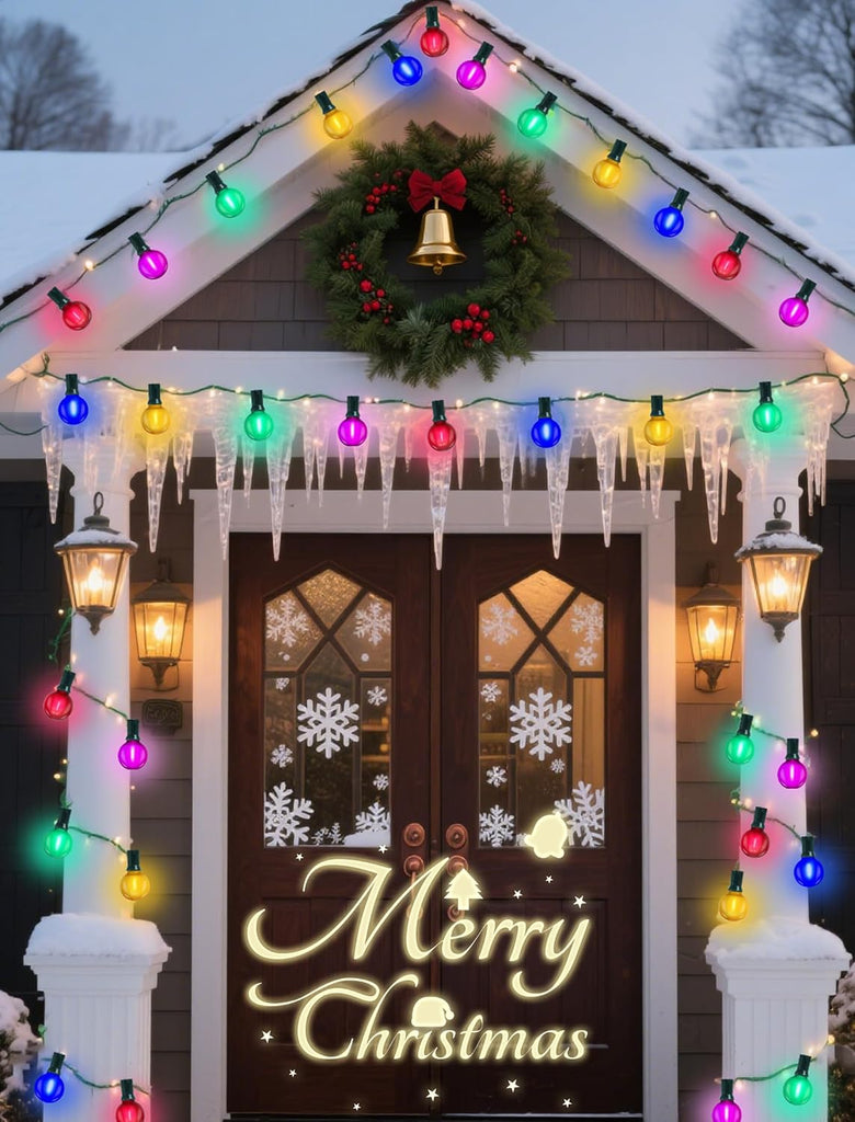 50Ft LED Multicolor Christmas Lights Outdoor, Shatterproof Frosted Globe String Lights with 27 Ceramic Bulbs(2