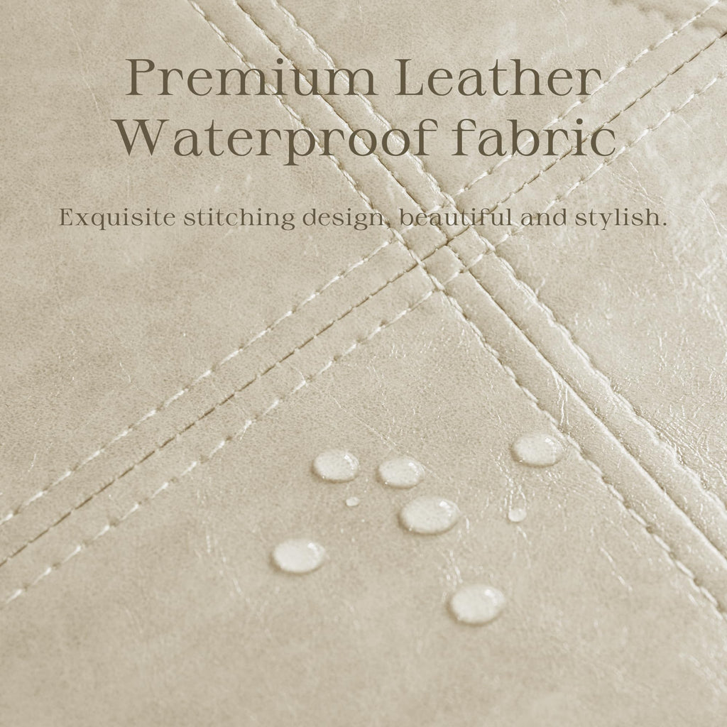 Square Storage Ottoman, Tufted Leather Ottoman (Khaki)