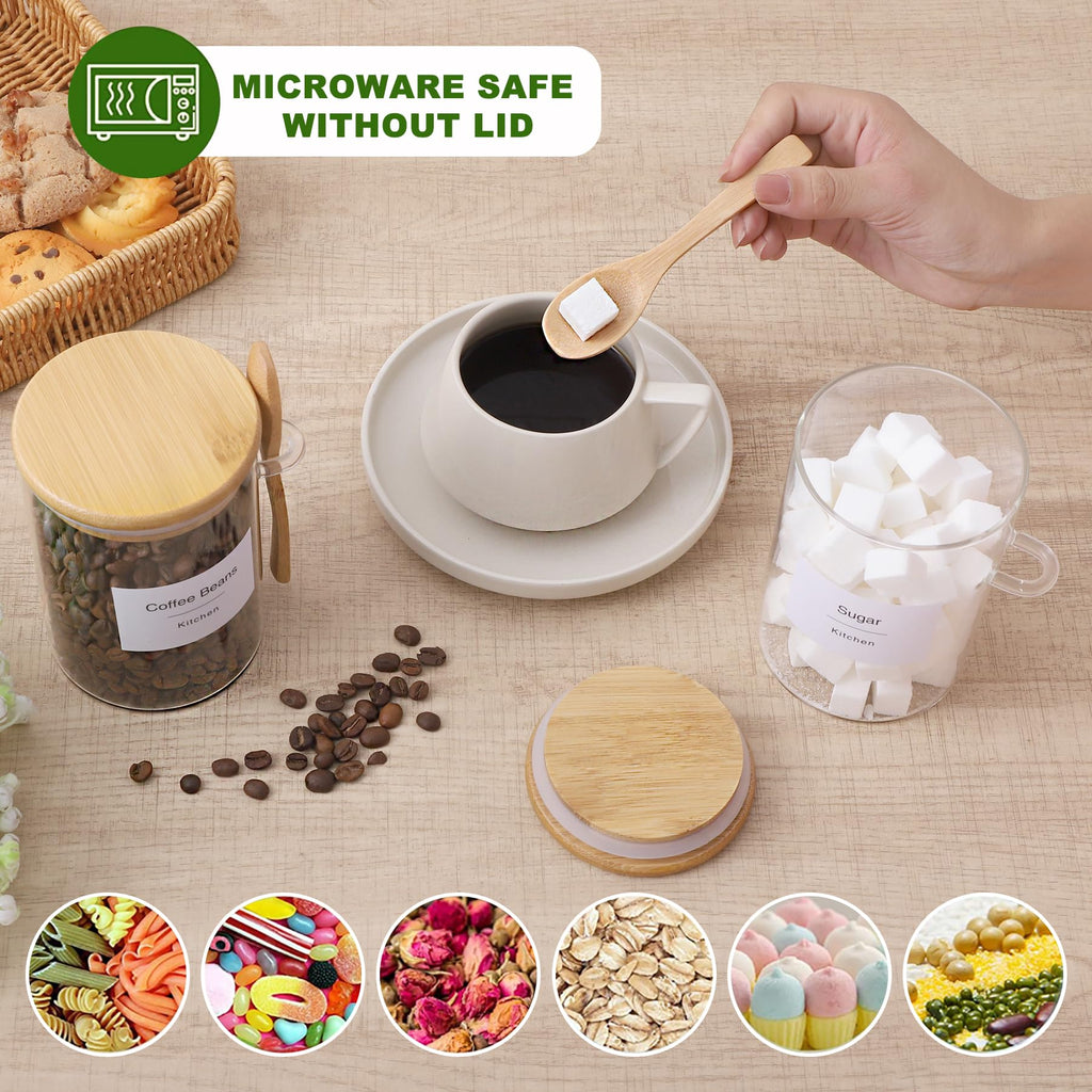 Sugar Jar Bath Salt Container - 17 oz Glass Jar with Bamboo Lid and Spoon, Sugar Cube Holder and Canister for