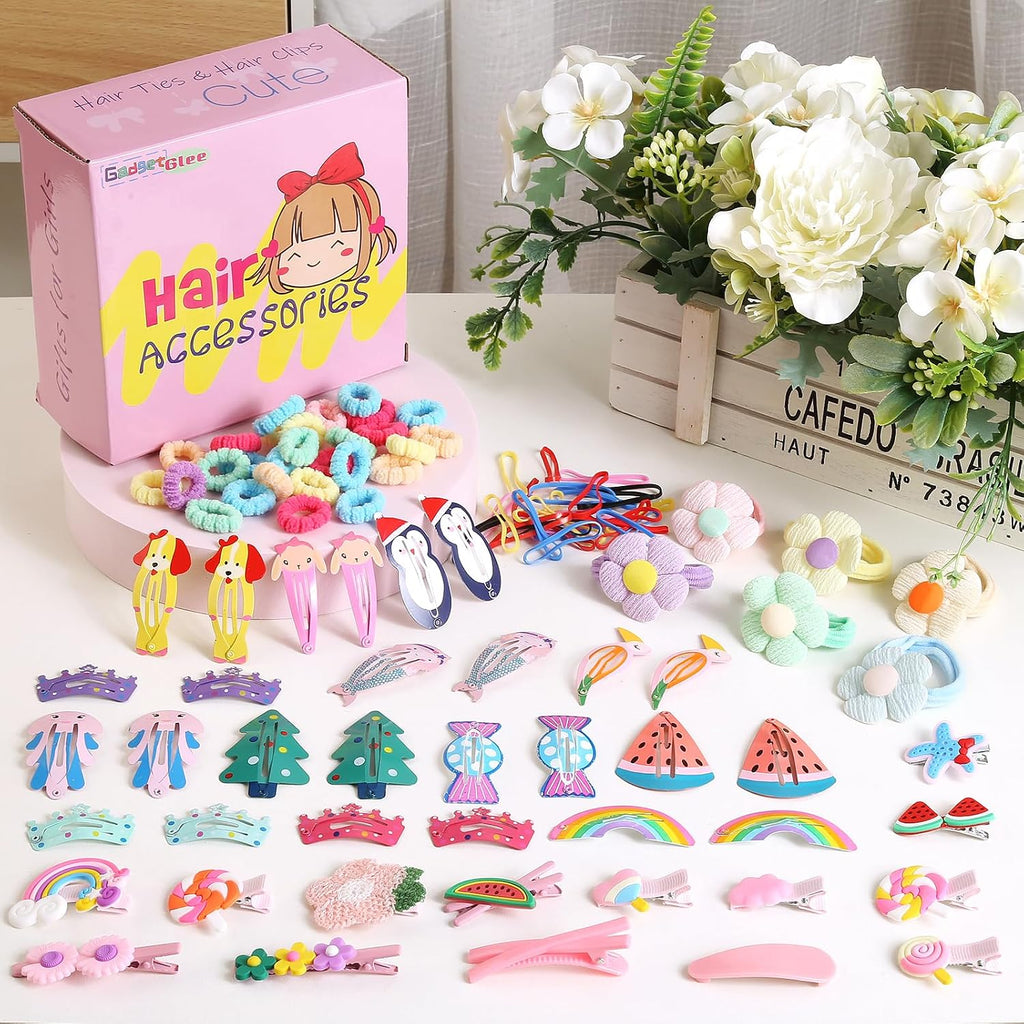 Toddler Girls Hair Accessories Kit, Little Girl Hair Clips Set Hair Stuff Kids Hair Ties Accessory Kits Variety Pack