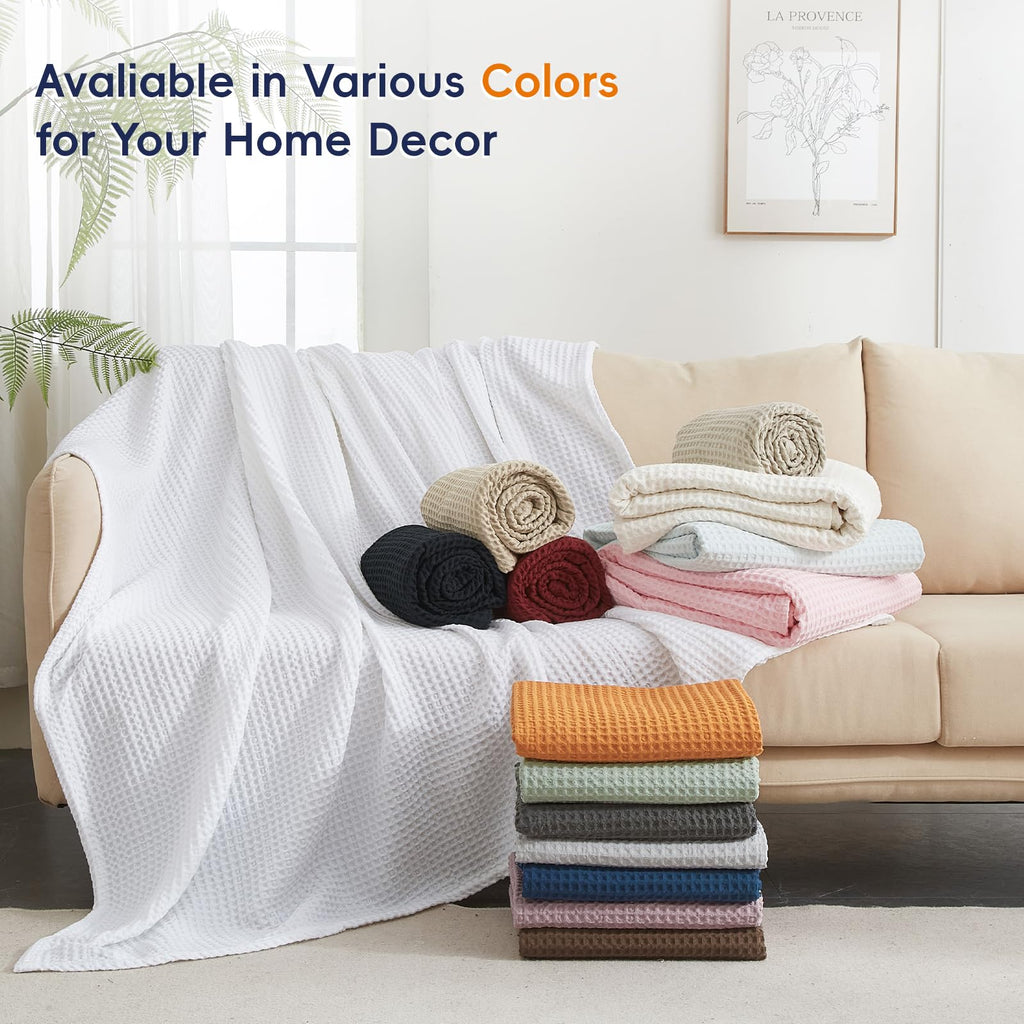 Ultra Soft Waffle Weave Blanket for Bed, Queen Size, Coconut White