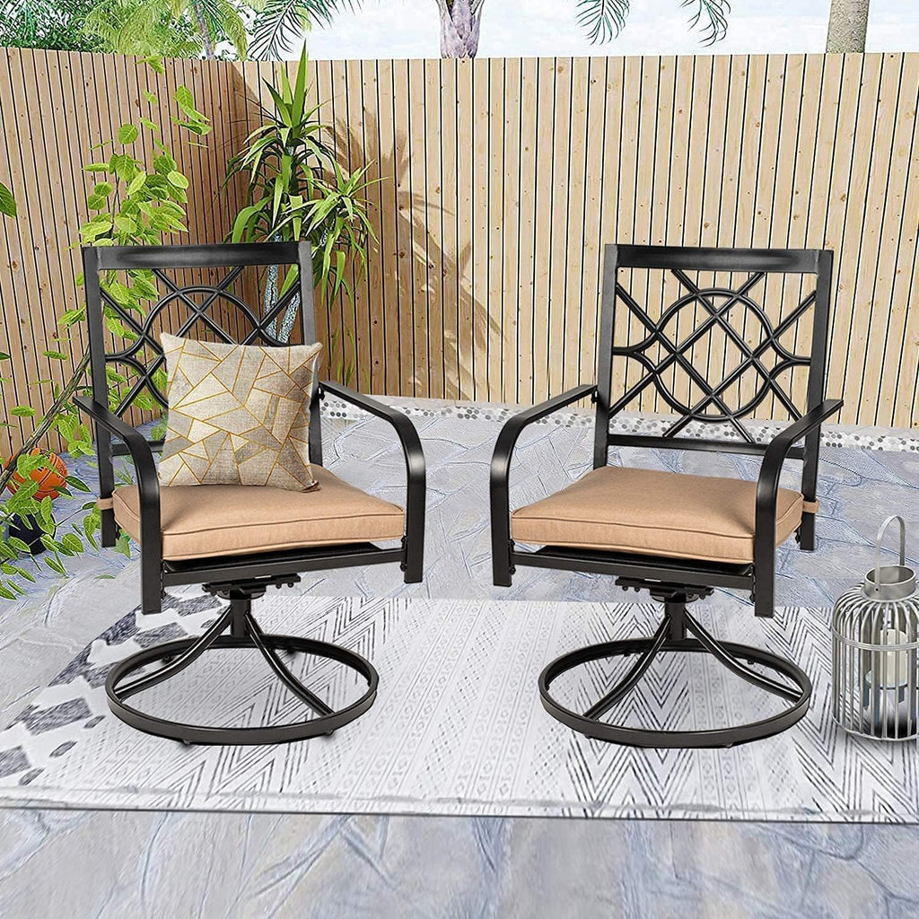 Outdoor Dining Swivel Chairs Set of 4, Metal Frame Patio Chair Rocker with Brown Cushion for Garden, Bistro, Backyard