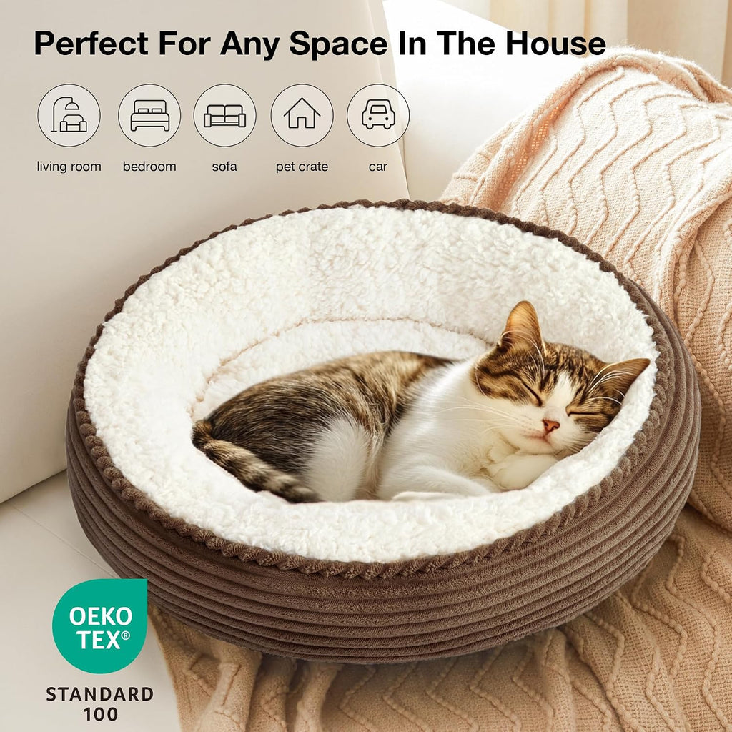 Round Donut Cat and Dog Cushion Bed, 20in Pet Bed for Cats or Small Dogs, Anti-Slip & Water-Resistant Bottom, Super
