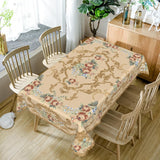 70x108inches Luxury Rectangle Tablecloth Elegant Golden Damask Pink Blue Floral Printed Fabric Table