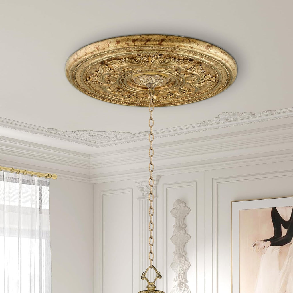 Ceiling Medallion, Hand Applied Vintage Gold Leaf with Gilded Accents, 22.k"Dx1.5"H