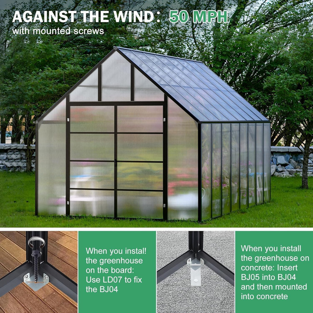 10x16 FT Polycarbonate Greenhouse for Outdoors Large Walk-in Green House | Heavy Duty Aluminum Frame Greenhouses with