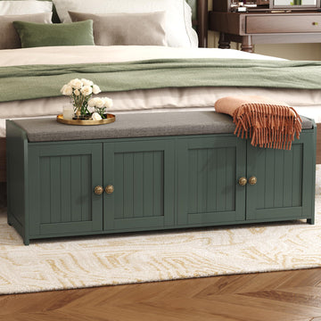 48.4" Shoe Storage Bench with Cushion, Entryway Bench with Paddded Seat, 2-Tier Shoe Cabinet Bench with Adjustable