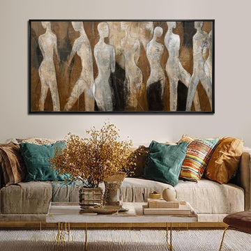 Large Framed Abstract Figure Canvas Wall Art, Brown Artwork