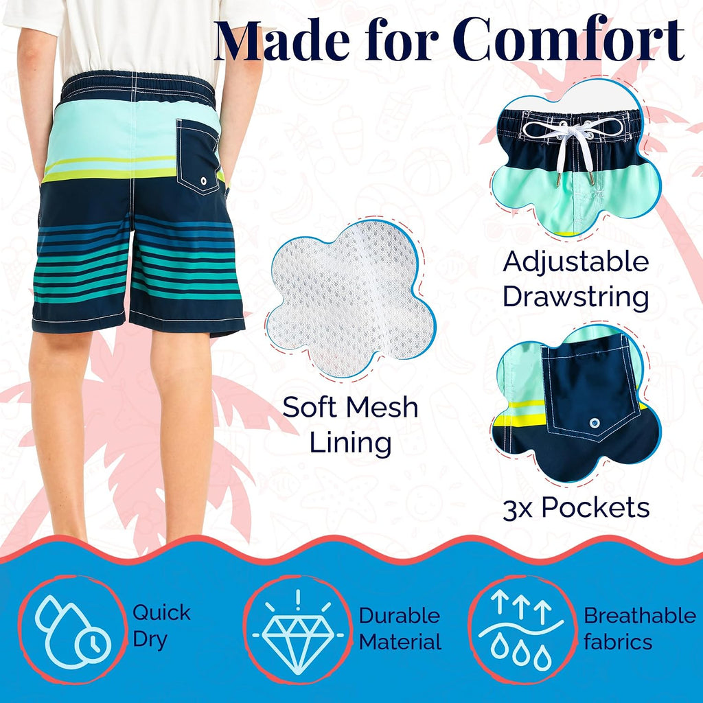 Boys Swim Trunks - Quick-Dry, Comfortable, /6 to 18/ Fun Patterns, Durable Design Boys Bathing Suit