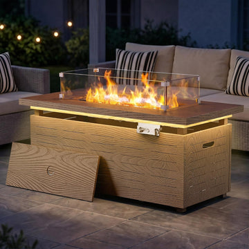 51" Outdoor Propane Fire Pit Table Rectangle Gas Firepit for Outside Patio | 50,000 BTU Fireplace Fire Table w Wind