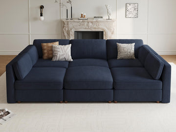 Oversized Cloud Sleeper Couch 6 Seater Modular Sectional Sofa Blue