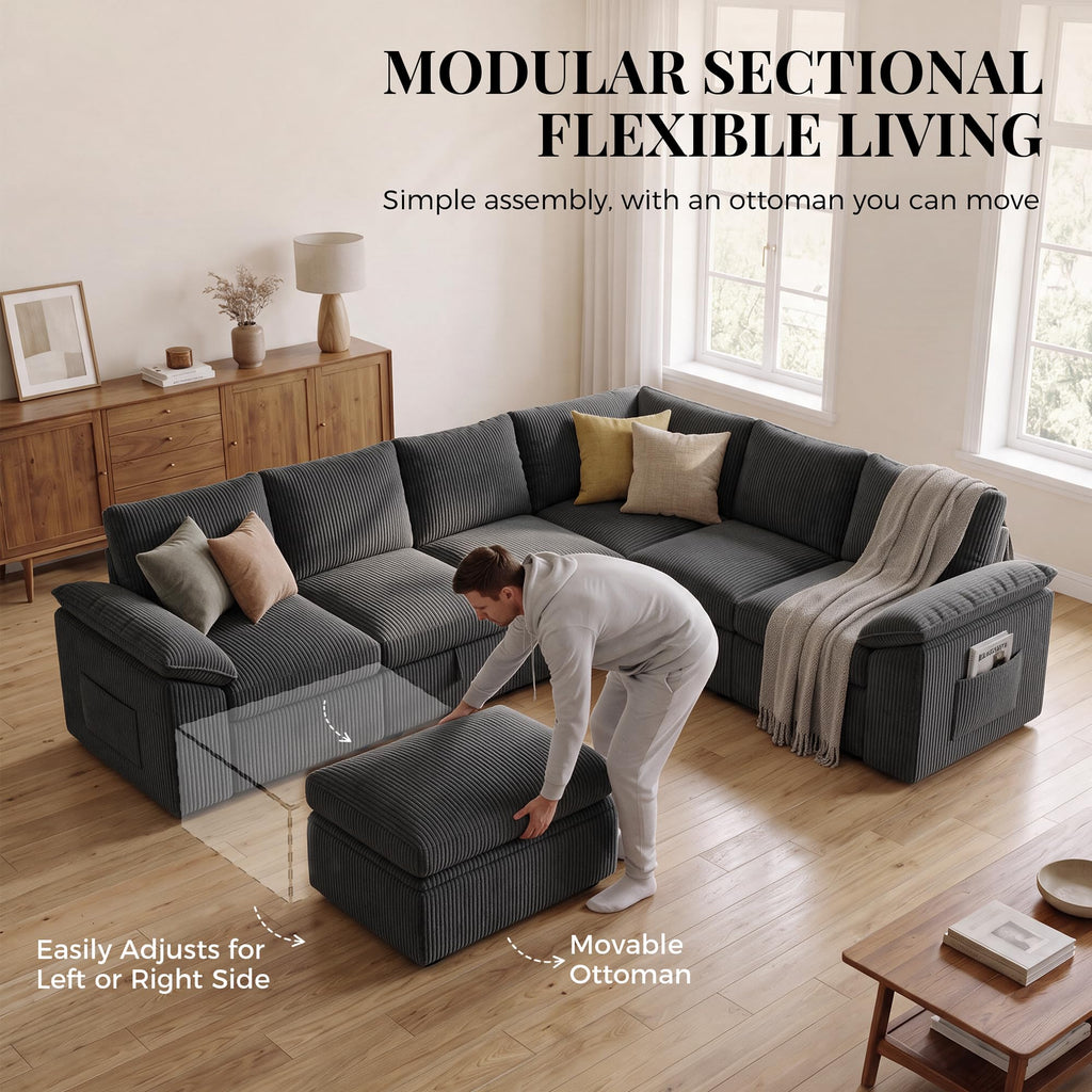 108'' Modular Sectional Sleeper Sofa Couches, Dark Grey