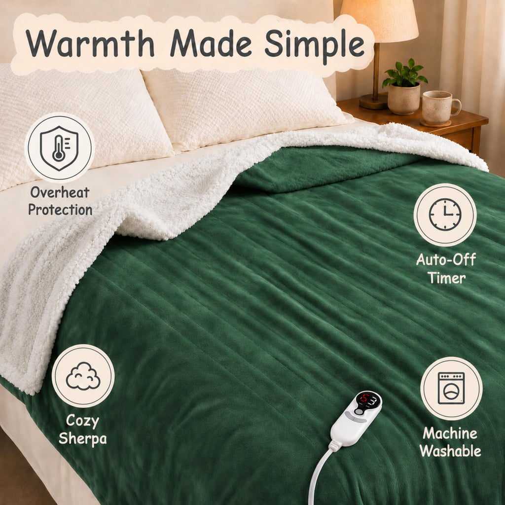 Electric Heated Blanket 84"x90", 9 Heat Settings 10-Hour Auto-Off