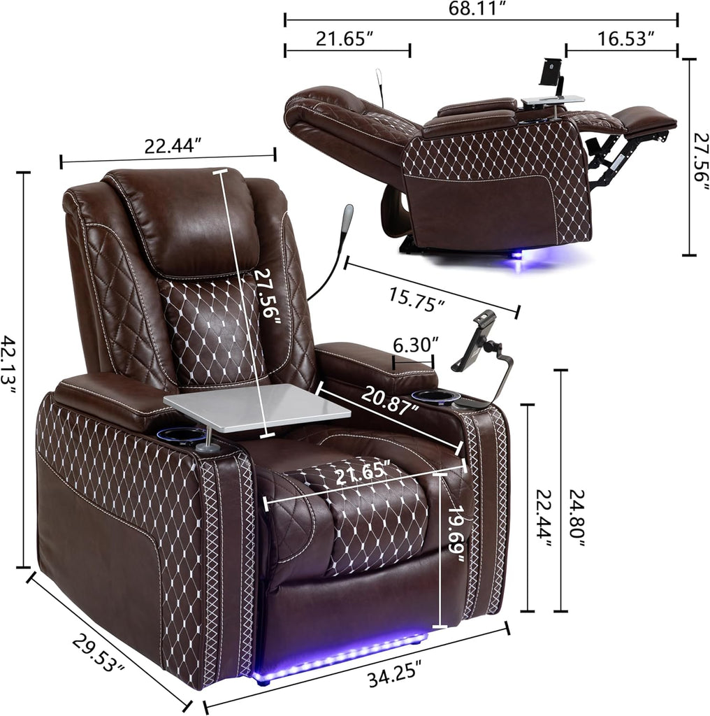 Power Zero Gravity Recliner Chair for Adults Breathable Leather Electric Recliners Adjustable Home Theater Seating