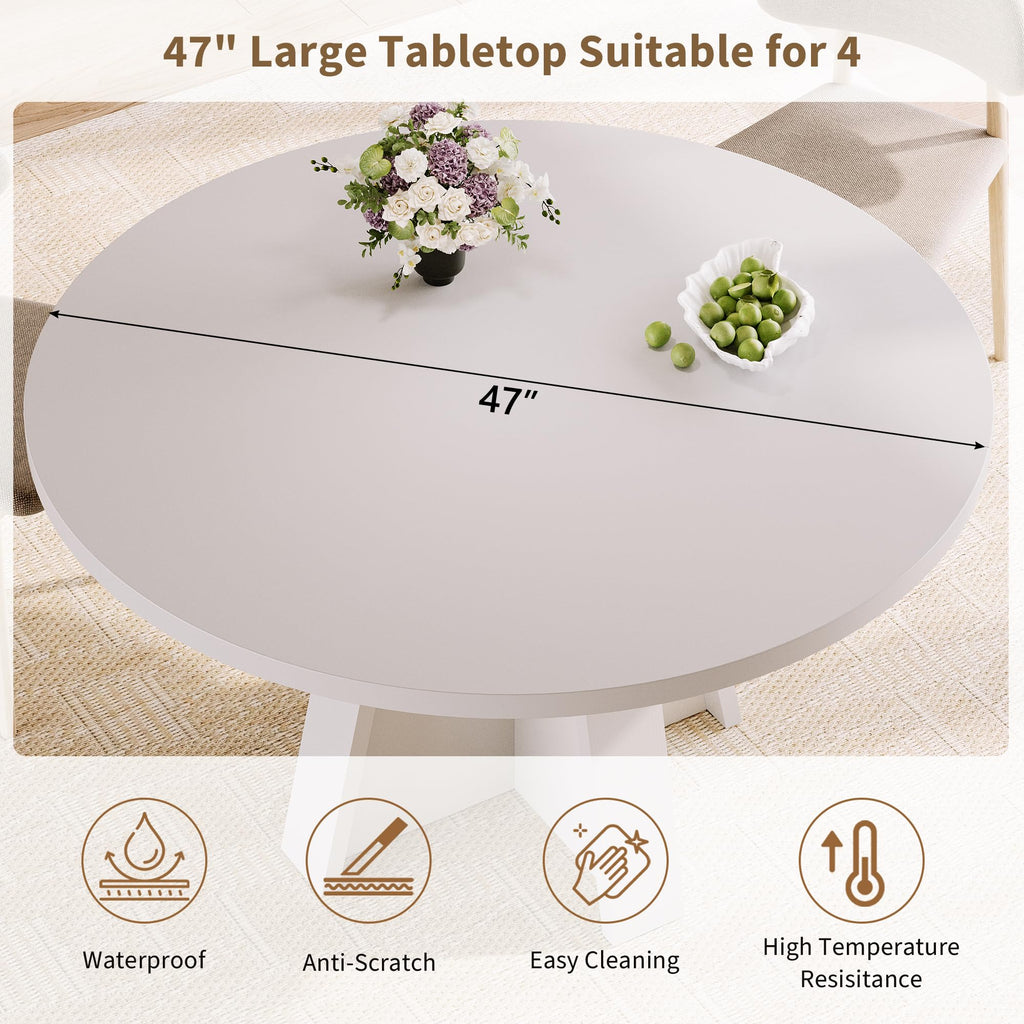 47-Inch Round Dining Table for 4-6 People, Modern Wooden Kitchen Table, Farmhouse Circle Dinner Tables Furniture