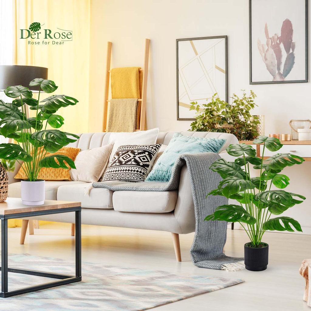 2 Pack 28" Fake Plants, Monstera Plants in White and Black Pots