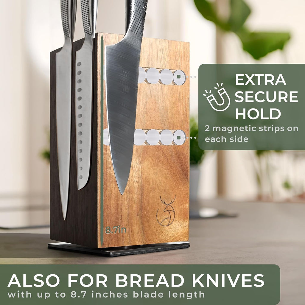 Magnetic Knife Holder Made of Acacia Wood - 360 degree rotatable Knife Block Without Knives - Knife Block - Knife