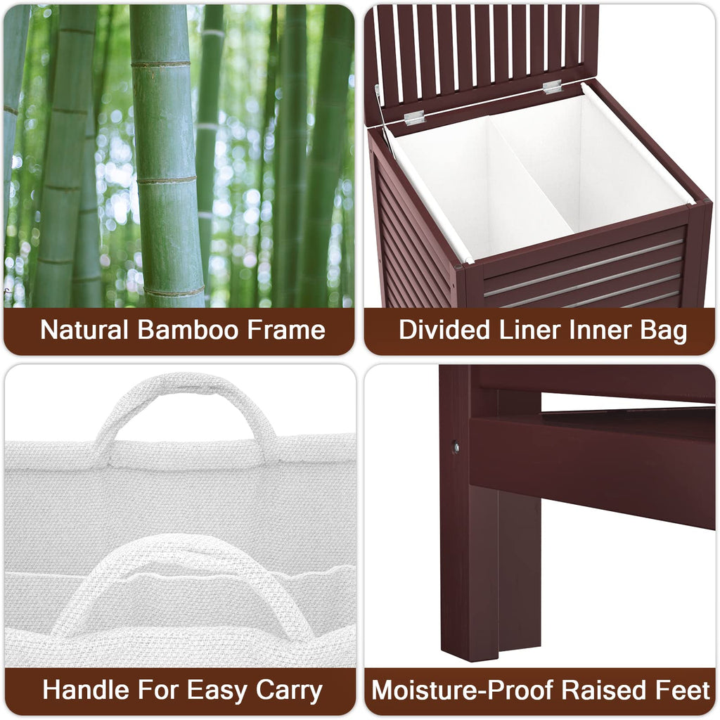 120L Bamboo Laundry Hamper with Lid and Removable Bag, Espresso