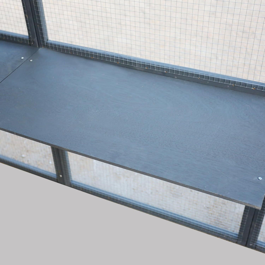 Wood Frame Outdoor Cat Run with Mesh, 2 Houses, 7 Walks & Sliding Locks