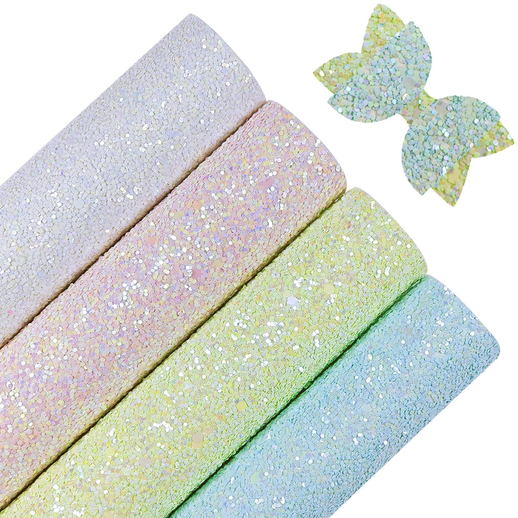 Sparkly Glaze Candy Color Chunky Glitter Fabric Sheets 8 x 12 inch Shiny Multiple Solid Color Summer Faux Leather for