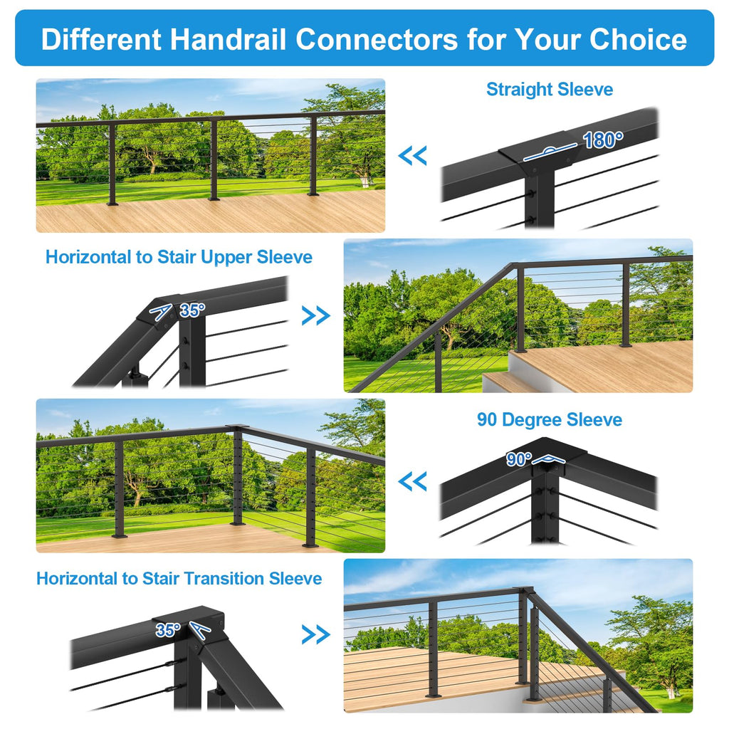 2Pack Black Cable Railing Handrail Corner Connectors, Aluminum