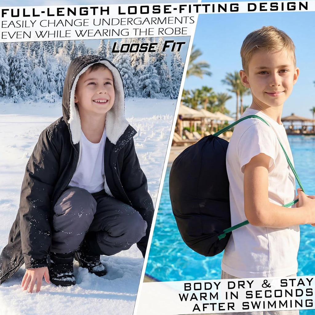 Swim Parka Kids Windproof Sherpa-Lined Unisex Youth Coat Robe Warm Jacket