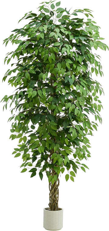 Ficus Tree:6FT Tall Faux Silk Floor Plant (White Planter)