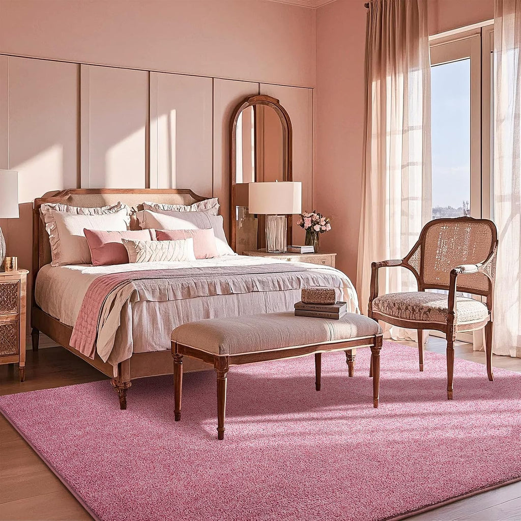 Large Washable Area Rug, Pink Memory Foam Carpet, Non-Slip Fluffy Rugs for Girls Bedroom Bedside Office Dorm