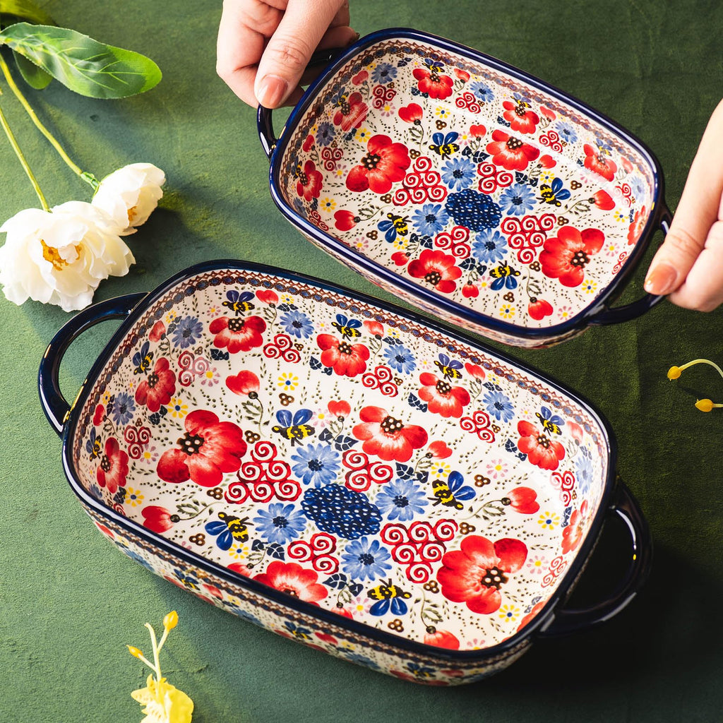 Baking Dish Ceramic Baking Pan Blue Casserole Dish Porcelain rectangular Baking Set 2pcs Bakeware Sets Single Serving