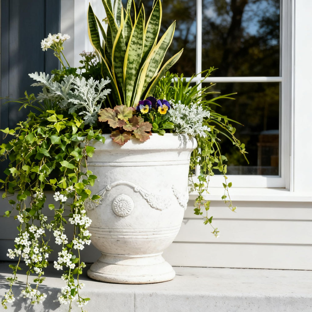 Urn Planter, 16.5 Inch Large White Garden Plant Pots